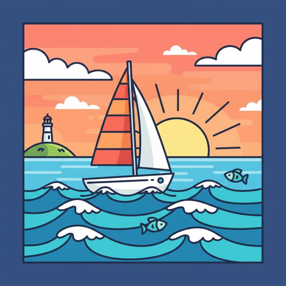 Sailboat On Waves Coloring Page 2