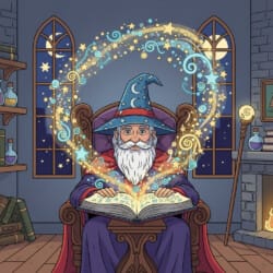 Wizard Reading Spellbook Coloring Page - Origin image