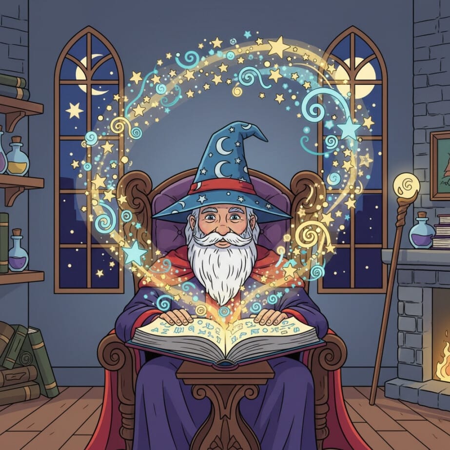 Wizard Reading Spellbook Coloring Page 2