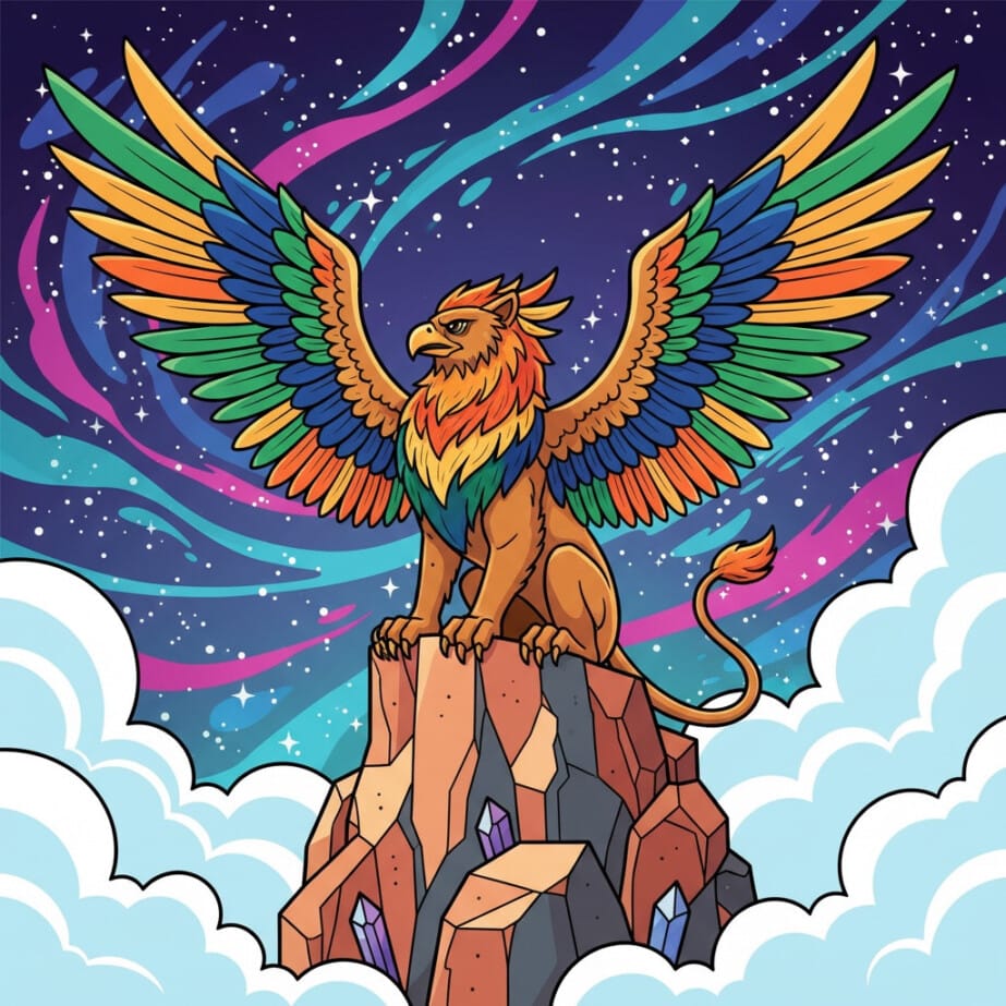Griffin On Cliff Coloring Page 2