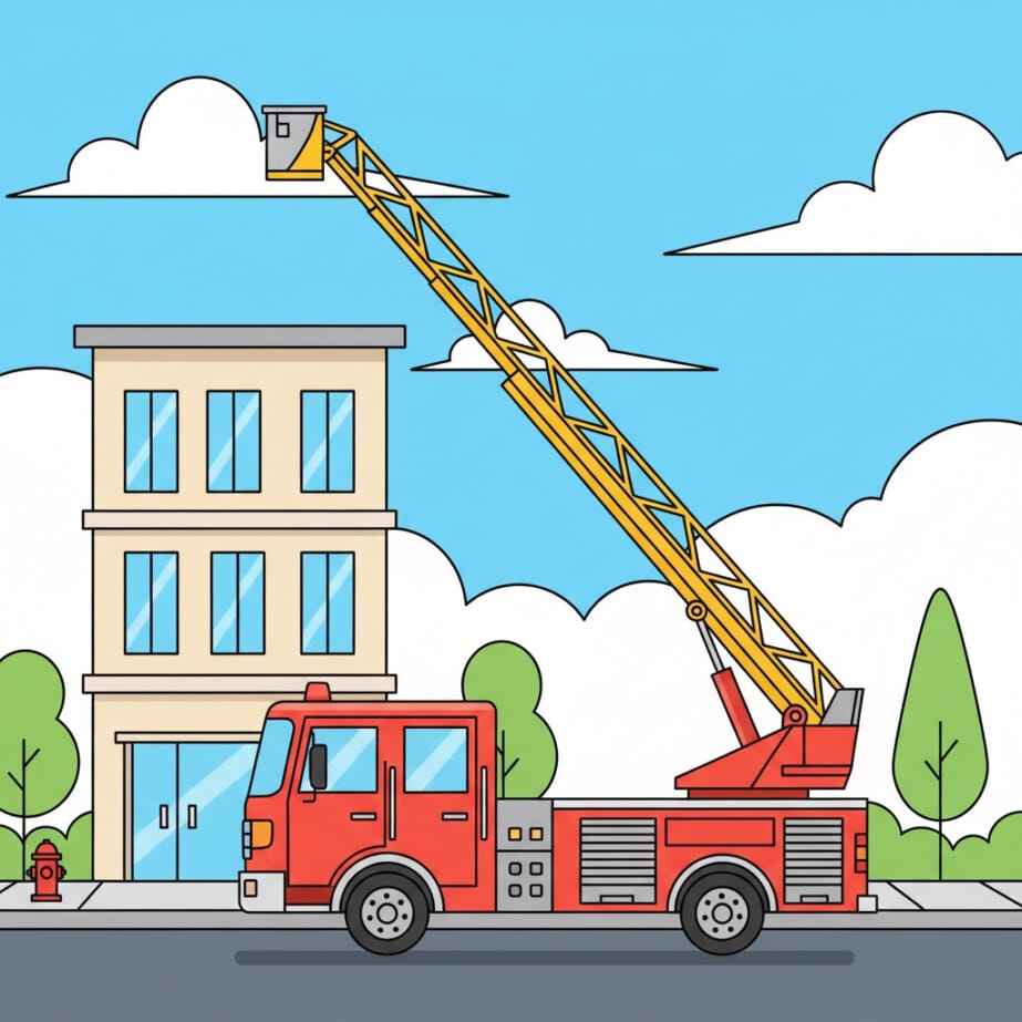 Fire Truck With Ladder Coloring Page 2
