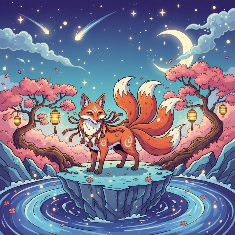 Japanese Kitsune Coloring Page 2