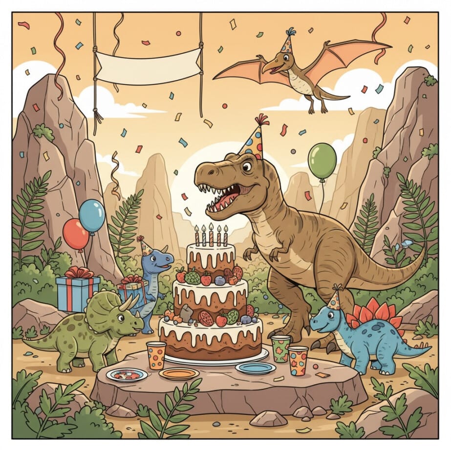 Dino Birthday Party Coloring Page 2
