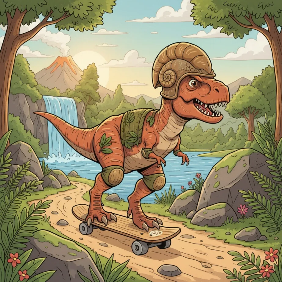 Pagina Da Colorare: Dinosauro Sullo Skateboard 2