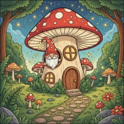 Gnome In Mushroom House Coloring Page - Origin image