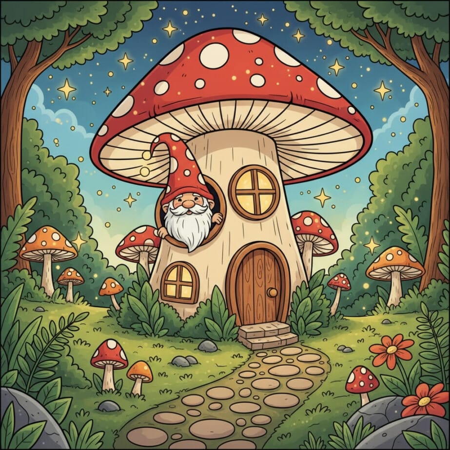 Gnome In Mushroom House Coloring Page 2