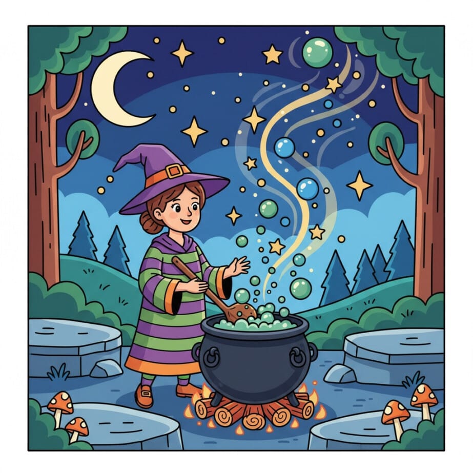 Witch Stirring Cauldron Coloring Page 2