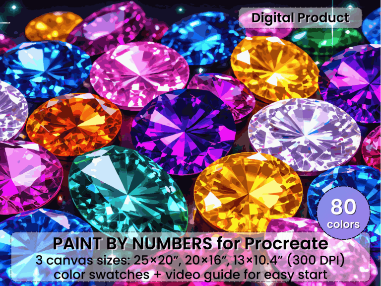 Colorful Gemstones Paint By Number For Procreate – Jewel Art | Digital Download