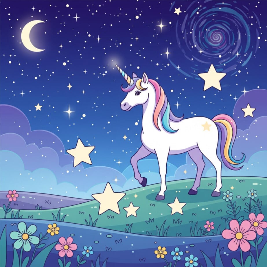 Unicorn In Star Meadow Coloring Page 2