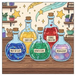 Magic Potion Bottles Coloring Page - Origin image