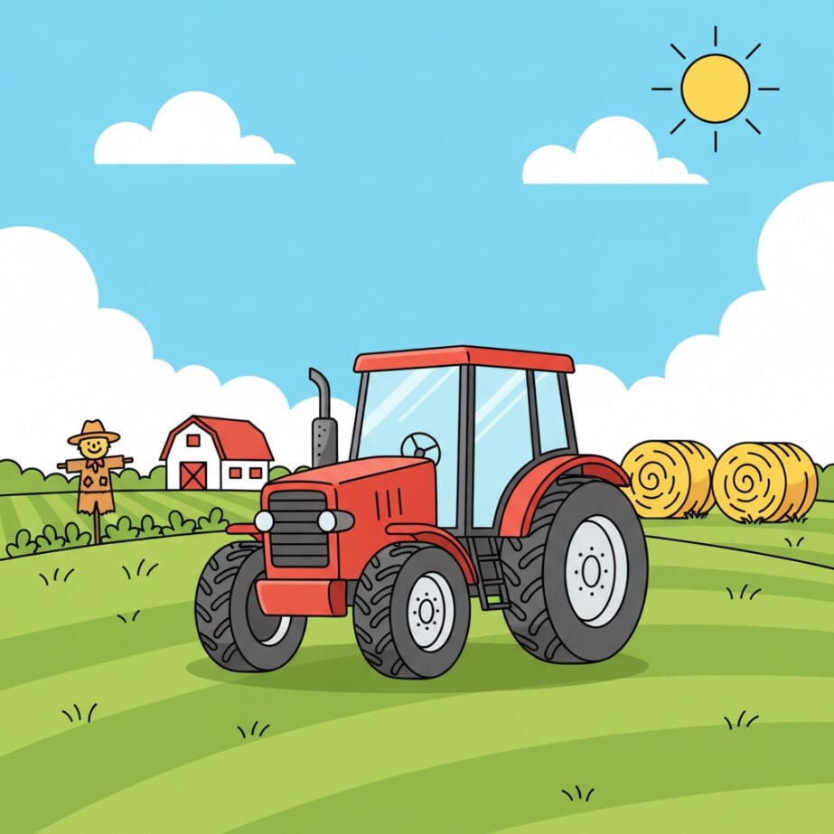 Tractor On Farm Coloring Page 2