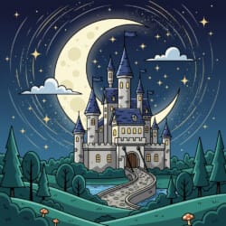 Moonlit Castle Coloring Page - Origin image