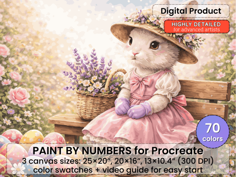 Easter Bunny Paint By Number Procreate – Spring Rabbit Art (Digital Download)