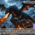 Epic Dragon Battle Paint By Number For Procreate – Dark Fantasy Fire Art | Digital Download