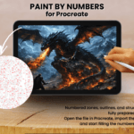 Epic Dragon Battle Paint By Number For Procreate – Dark Fantasy Fire Art | Digital Download