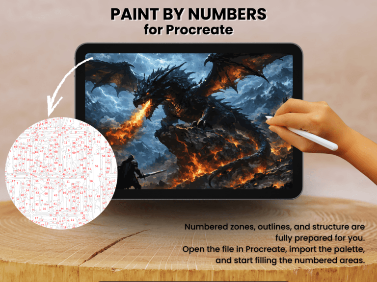 Epic Dragon Battle Paint By Number For Procreate – Dark Fantasy Fire Art | Digital Download 2