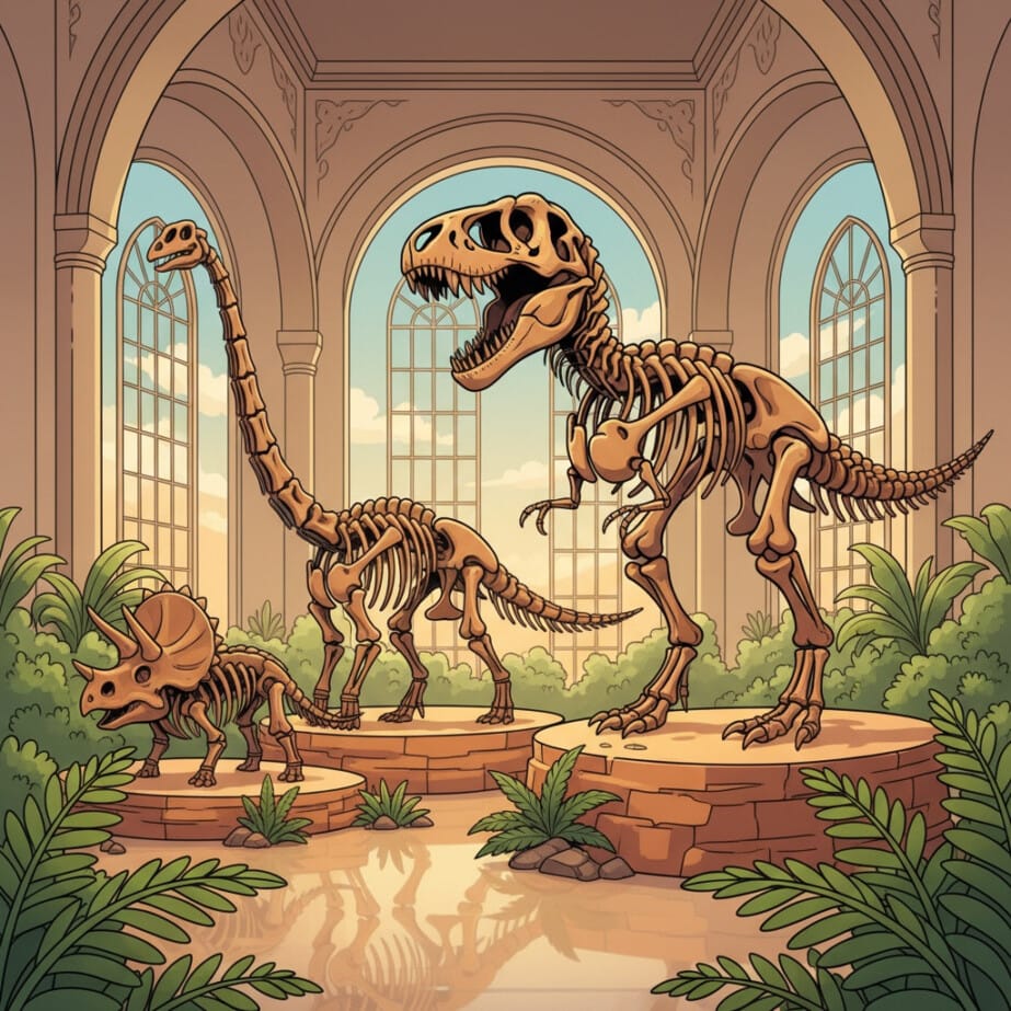 Dino Skeleton Museum Coloring Page 2