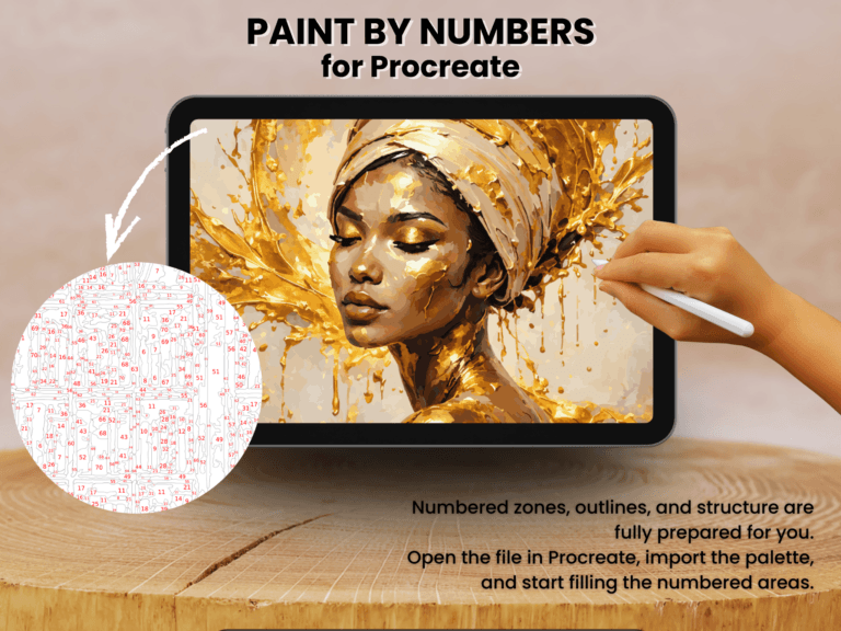 Golden Goddess Paint By Number For Procreate – Luxury Portrait Art | Digital Download 2