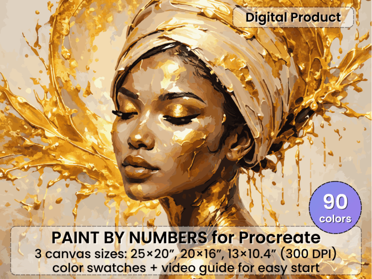 Golden Goddess Paint By Number For Procreate – Luxury Portrait Art | Digital Download
