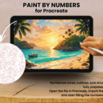 Golden Shore Cove Paint By Number For Procreate – Tropical Evening | Digital Download