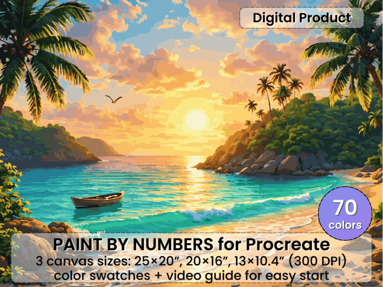 Golden Shore Cove Paint By Number For Procreate – Tropical Evening | Digital Download