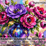 Peony Bouquet In Blue Vase Paint By Number For Procreate – Floral Art | Digital Download