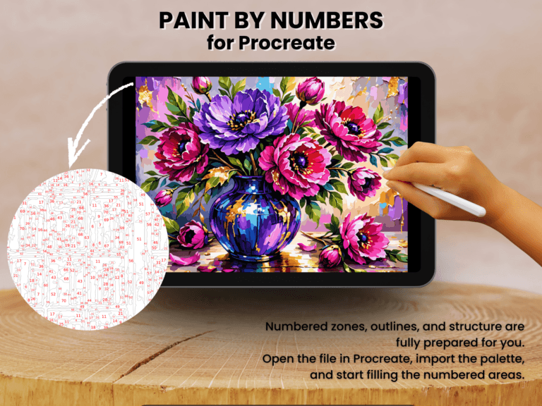 Peony Bouquet In Blue Vase Paint By Number For Procreate – Floral Art | Digital Download 2