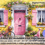 Pink Cottage Door Paint By Number For Procreate – Charming Street Art | Digital Download