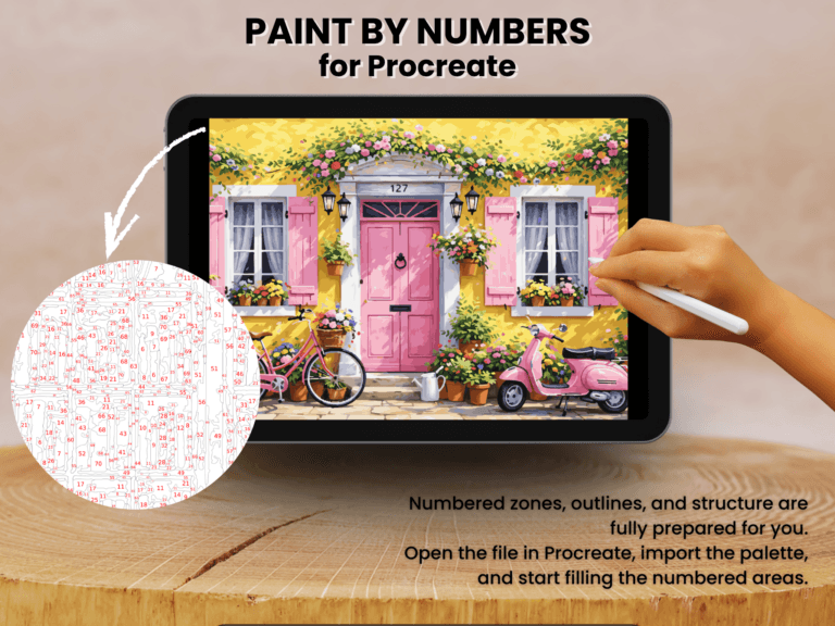 Pink Cottage Door Paint By Number For Procreate – Charming Street Art | Digital Download 2