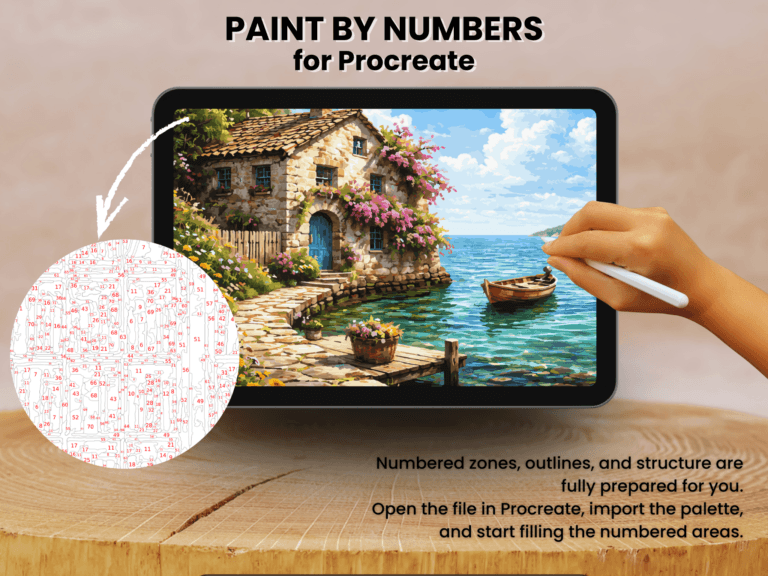 Seaside Stone House Paint By Number For Procreate – Mediterranean Calm | Digital Download 2