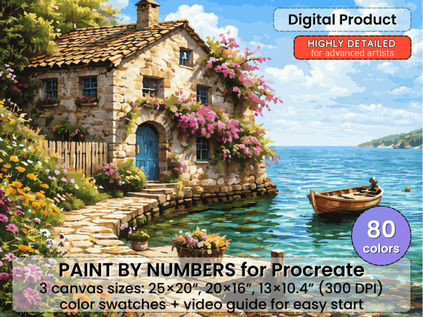 Seaside Stone House Paint By Number For Procreate – Mediterranean Calm ...