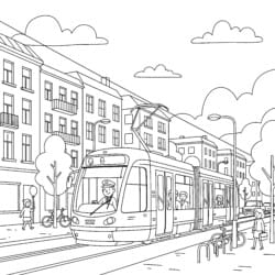 Tram In City Coloring Page - Printable Coloring page