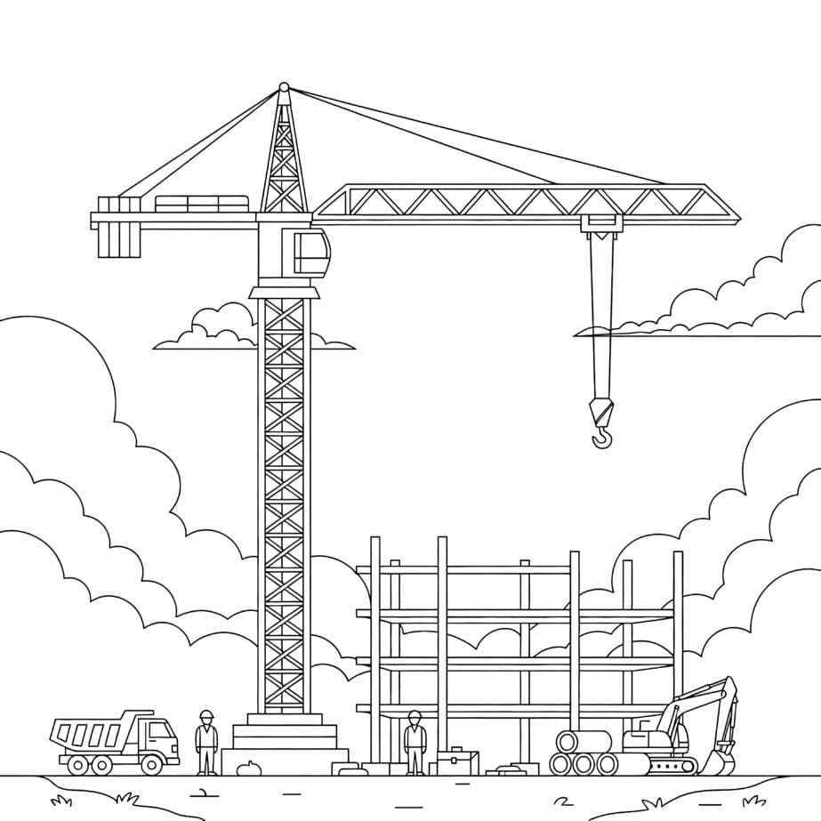 Construction Crane Coloring Page