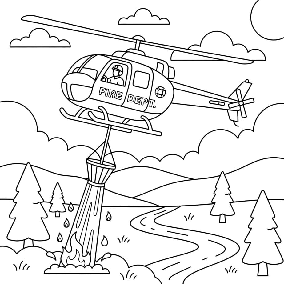Firefighter Helicopter Coloring Page