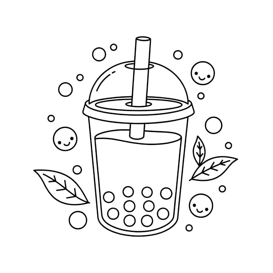 Bubble Tea Cup Coloring Page