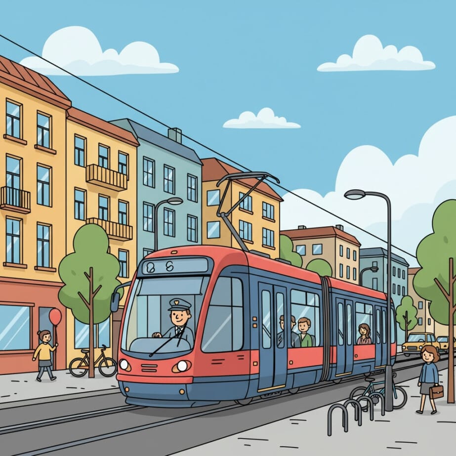 Tram In City Coloring Page 2