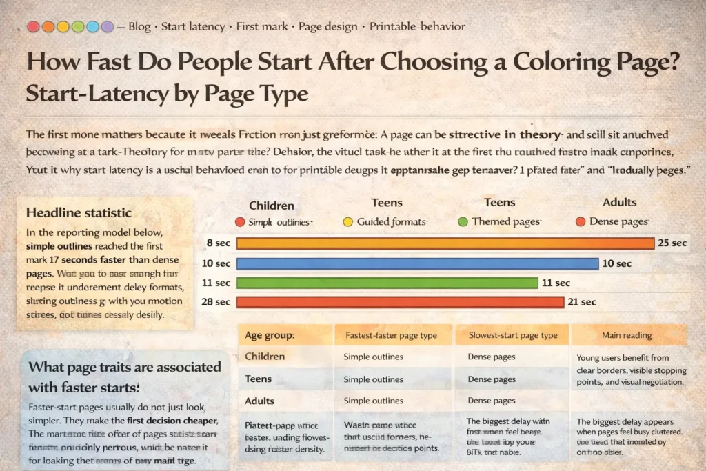 ¿Qué tan rápido comienzan las personas después de elegir una página para colorear?
