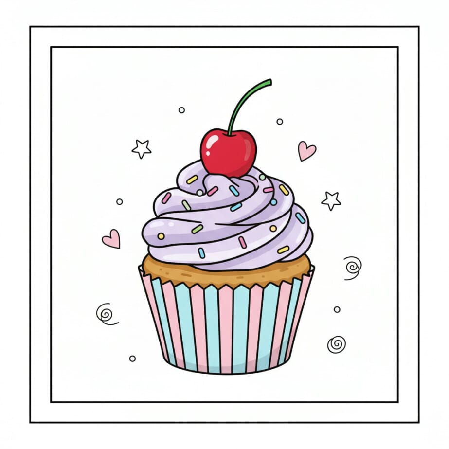 Cupcake With Cherry Coloring Page 2