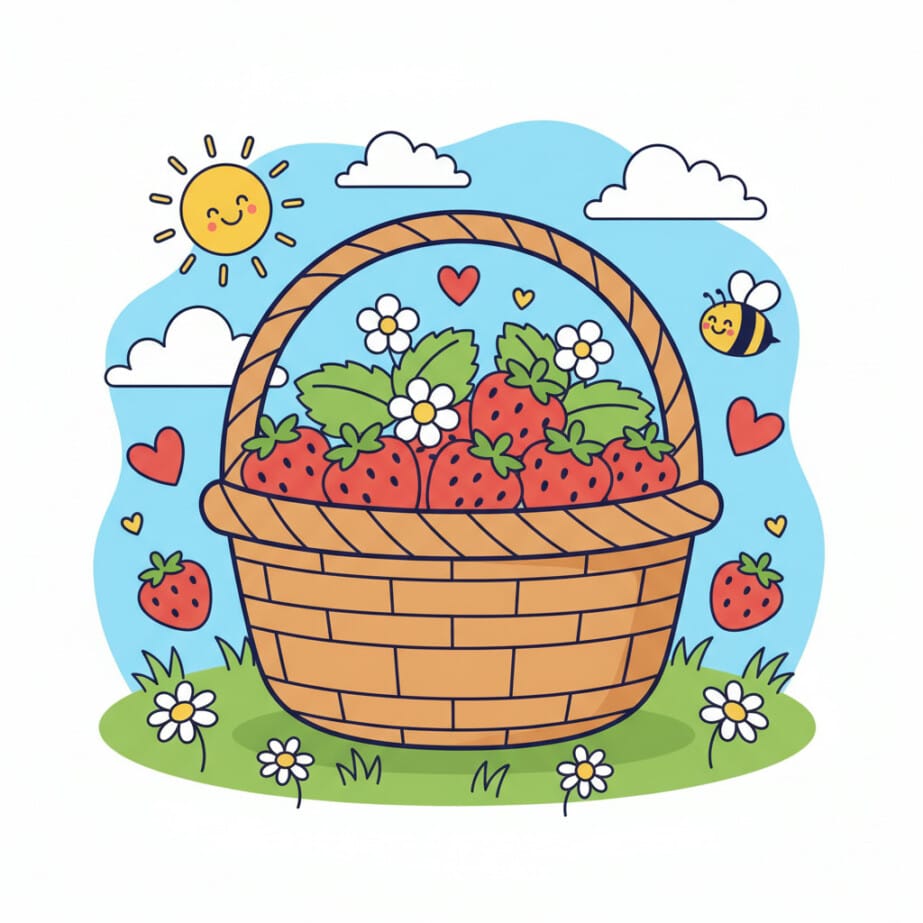 Strawberry Basket Coloring Page 2