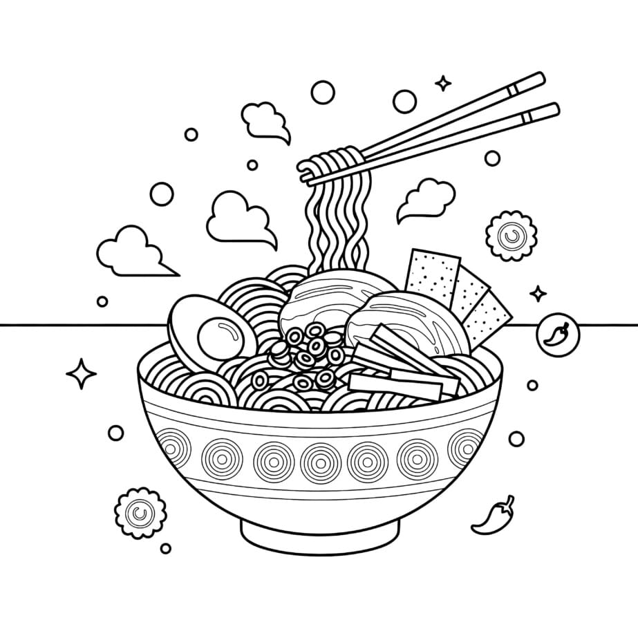 Ramen Bowl Coloring Page