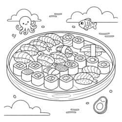 Sushi Platter Coloring Page - Printable Coloring page