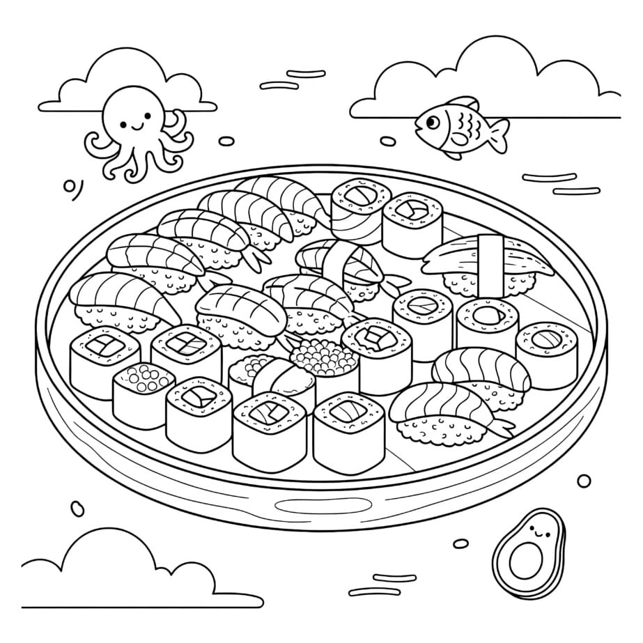 Sushi Platter Coloring Page