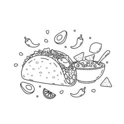 Taco And Salsa Coloring Page - Printable Coloring page