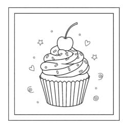 Cupcake With Cherry Coloring Page - Printable Coloring page