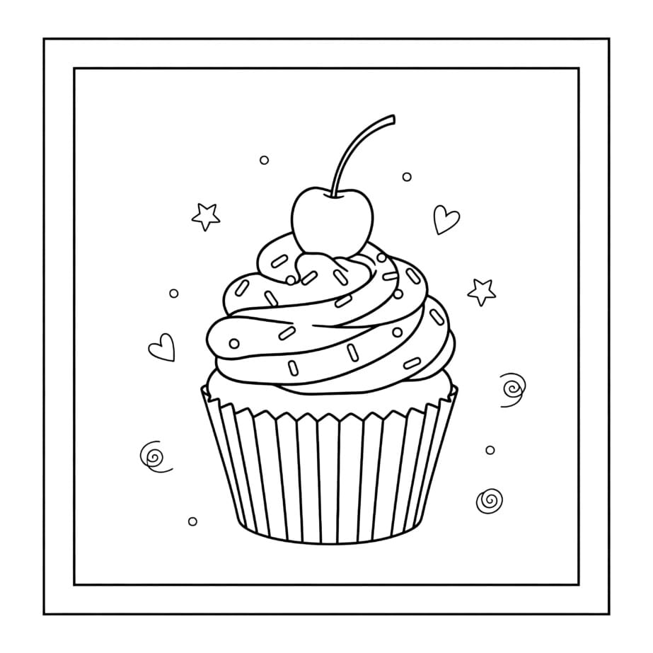 Cupcake With Cherry Coloring Page