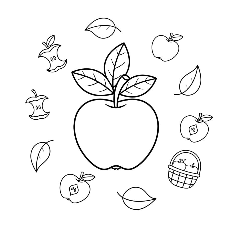 Apple And Leaves Coloring Page