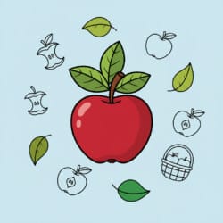 Apple And Leaves Coloring Page - Origin image
