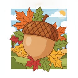 Acorn And Leaves Coloring Page - Origin image