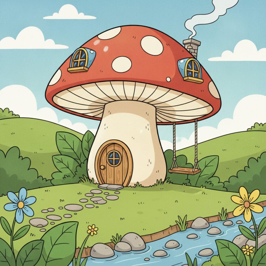 Mushroom House Coloring Page 2