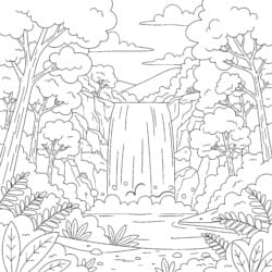 Waterfall In Forest Coloring Page - Printable Coloring page